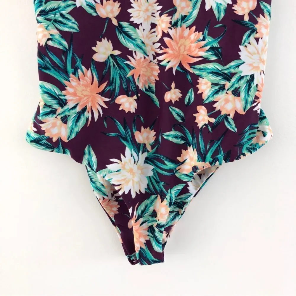 Tori Praver Swimwear Purple Tropical Floral Tie-Shoulder One-Piece